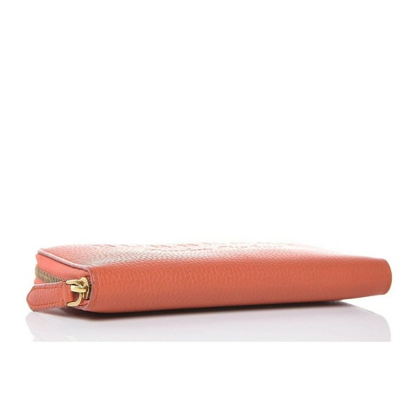 $575 BURBERRY LONDON ZIP AROUND LOGO ORANGE PEBBLED LEATHER CLUTCH WALLET - Picture 8 of 10